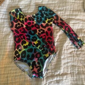 Colorful Leopard Print Long Sleeve Leotard3-4 years